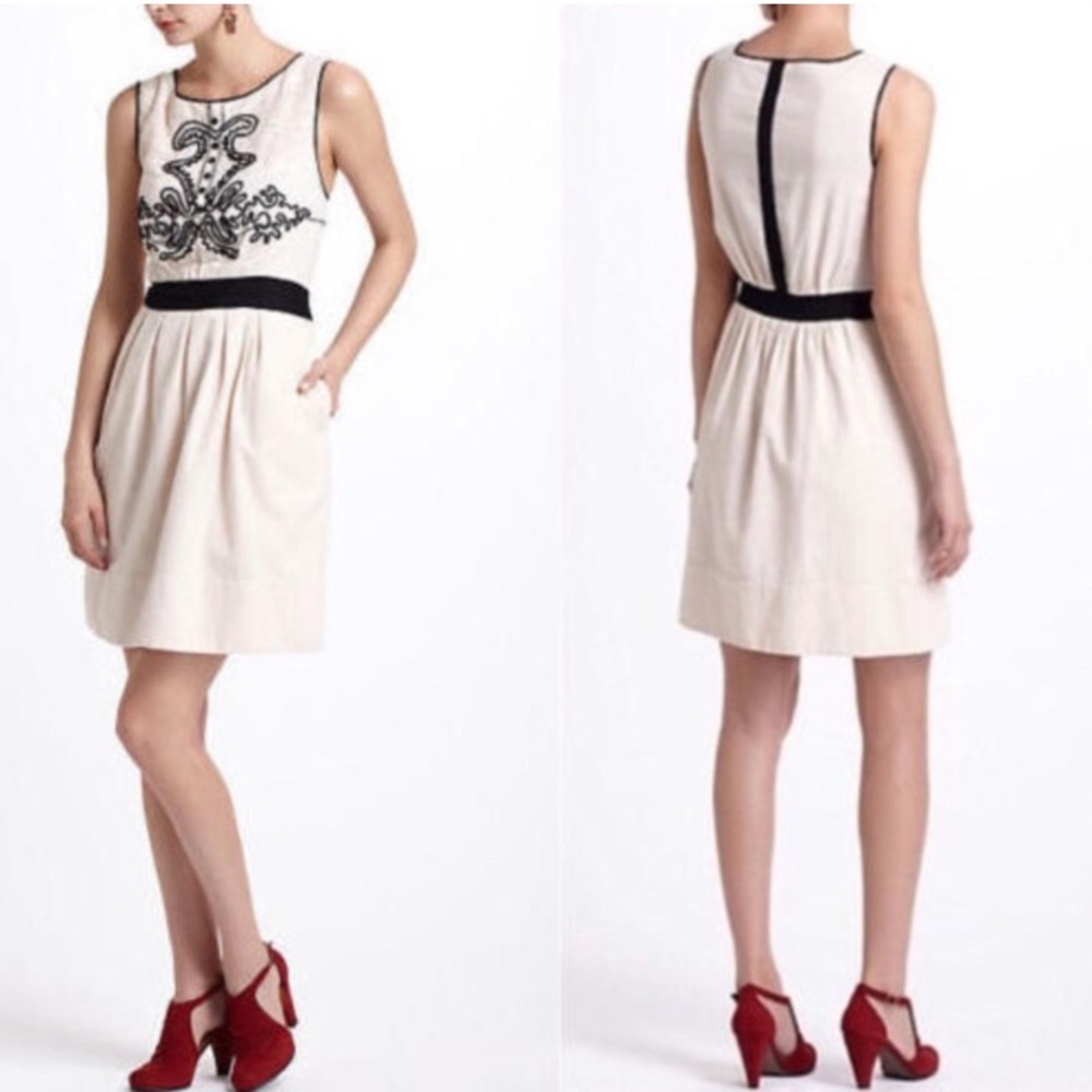 Leifnotes Anthro Ivory Corduroy Open Air Theater Short Sleeveless Casual Dress 2